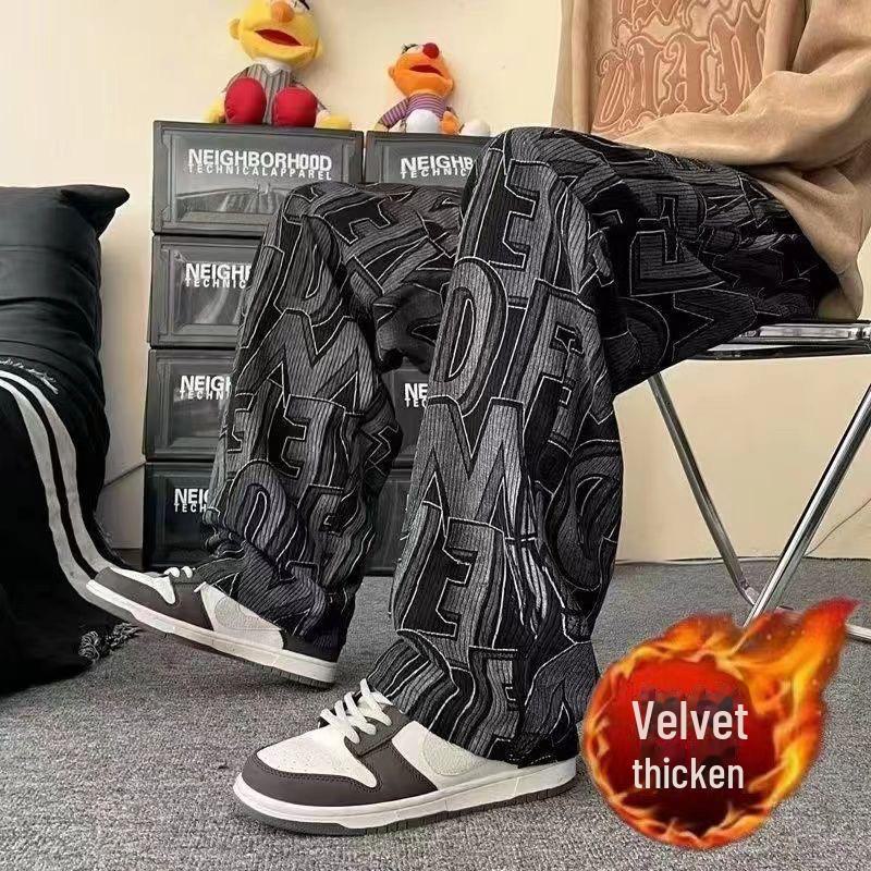 Herren Kordhose mit Allover-Print, weitem Bein - Trendiger Casual Hong Kong Stil L von Joom DACH