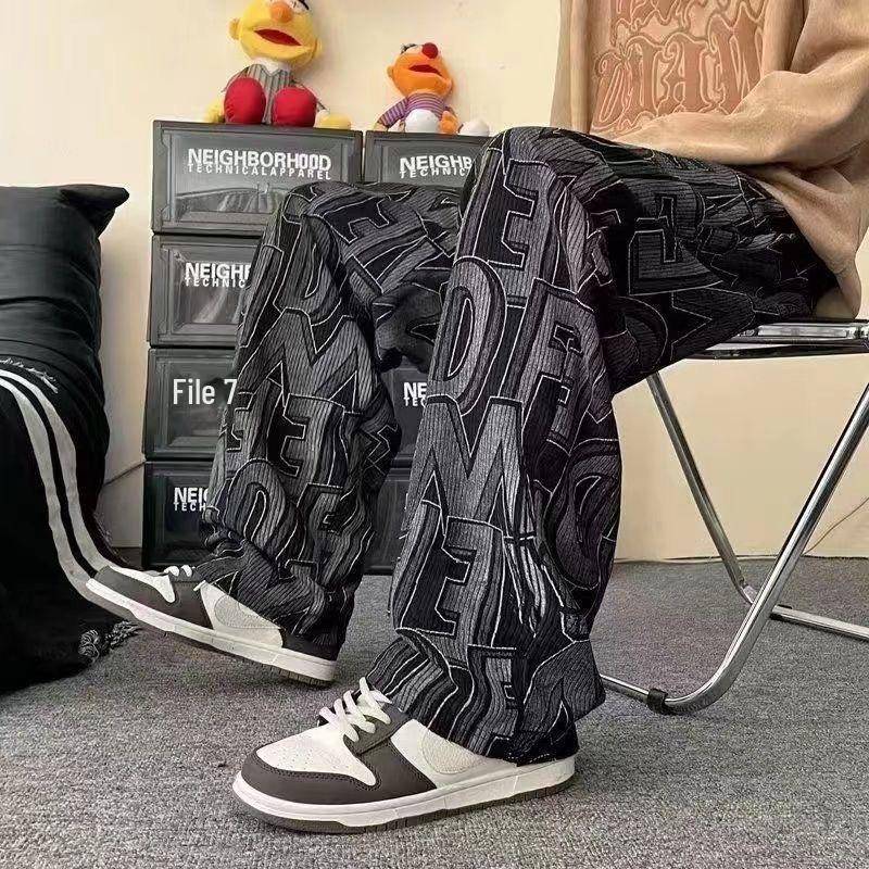 Herren Kordhose mit Allover-Print, weitem Bein - Trendiger Casual Hong Kong Stil XL von Joom DACH