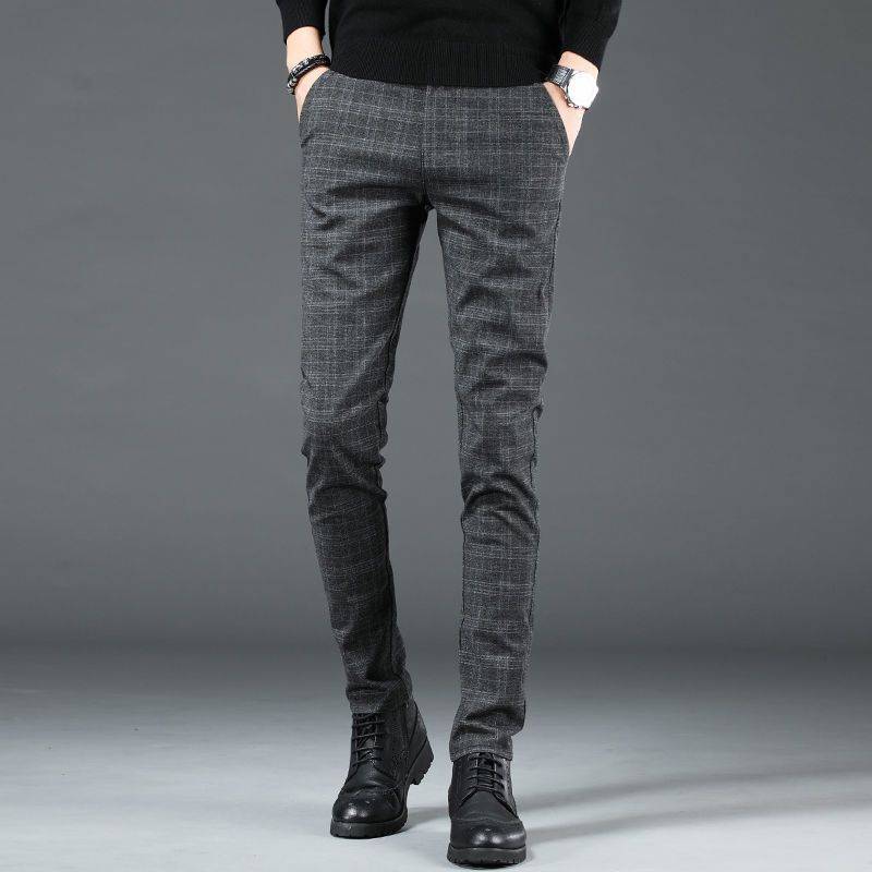 Herren Koreanische Mode Vintage Karomuster Business Casual Anzughose Herbst Formal Slim Gerade Hose 34 graue von Joom DACH