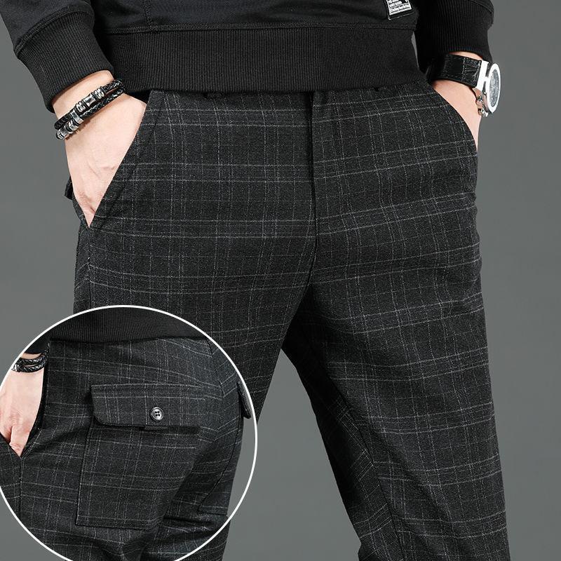 Herren Koreanische Mode Vintage Karomuster Business Casual Anzughose Herbst Formal Slim Gerade Hose 34 von Joom DACH