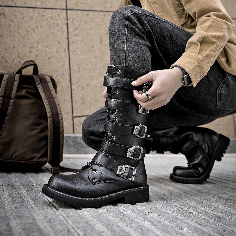 Herren Koreanischer Stil Trendige Martin High Boots mit Seitenreißverschluss für Cosplay und Performance 555 40 schwarz von Joom DACH