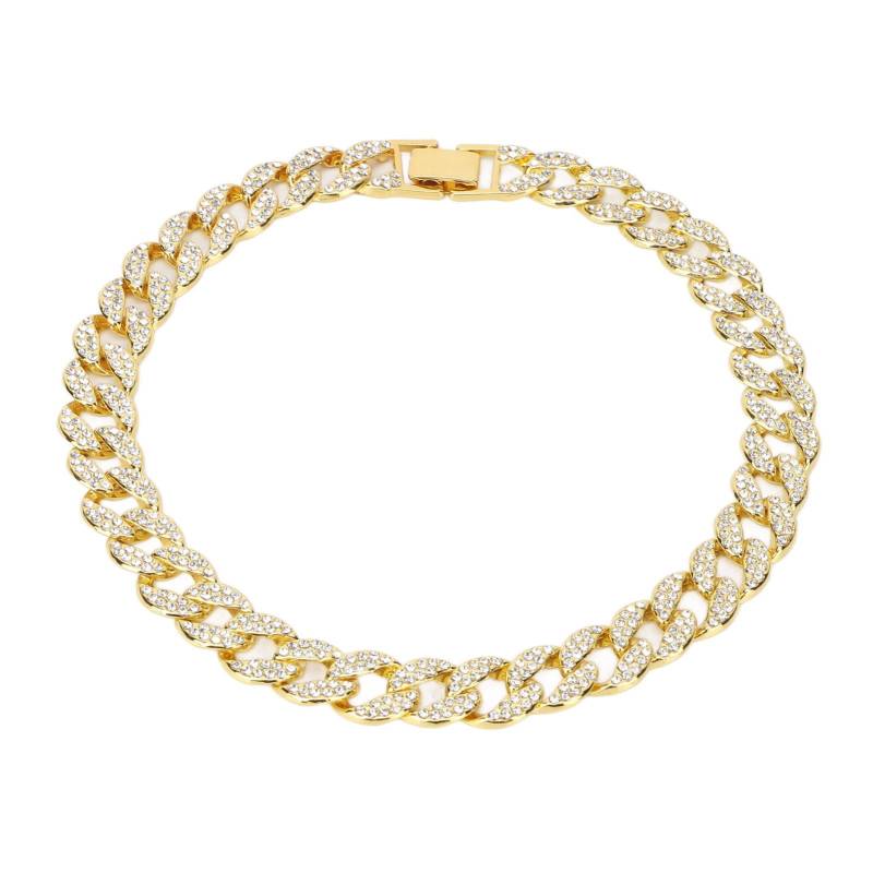 Herren Kubanische Halskette 16 Zoll Diamantschmuck Hip Hop Halskette Miami Kubanische Gliederkette Gold goldgelb von Joom DACH