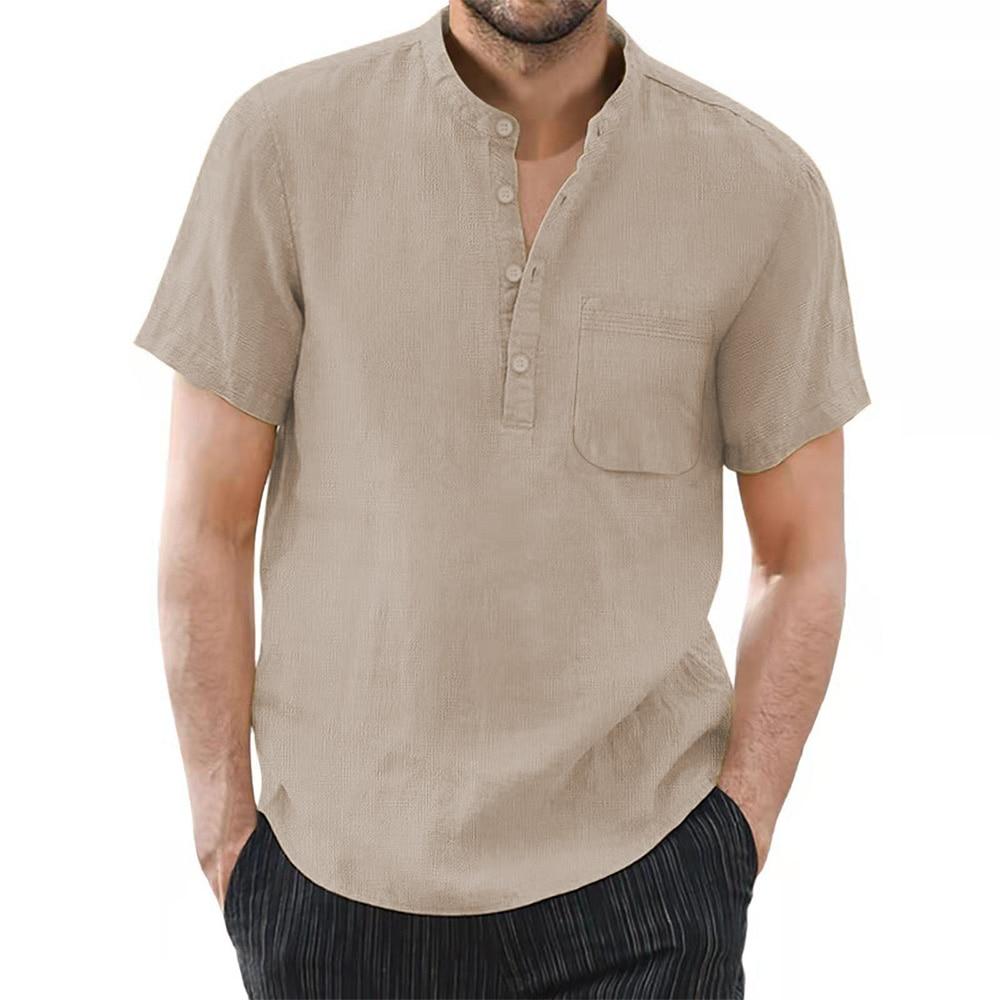 Herren-Kurzarm-T-Shirt aus Baumwolle und Leinen, lässiges Herren-T-Shirt, einfarbig, Sommerhemd, männlich, gemütlich, atmungsaktiv, US-Größe XL khaki Herren-Kurzarm-T-Shirt aus Baumwolle und Leinen, lässiges Herren-T-Shirt, einfarbig, Sommerhemd, männlich, gemütlich, atmungsaktiv, US-Größe XL khaki von Joom DACH