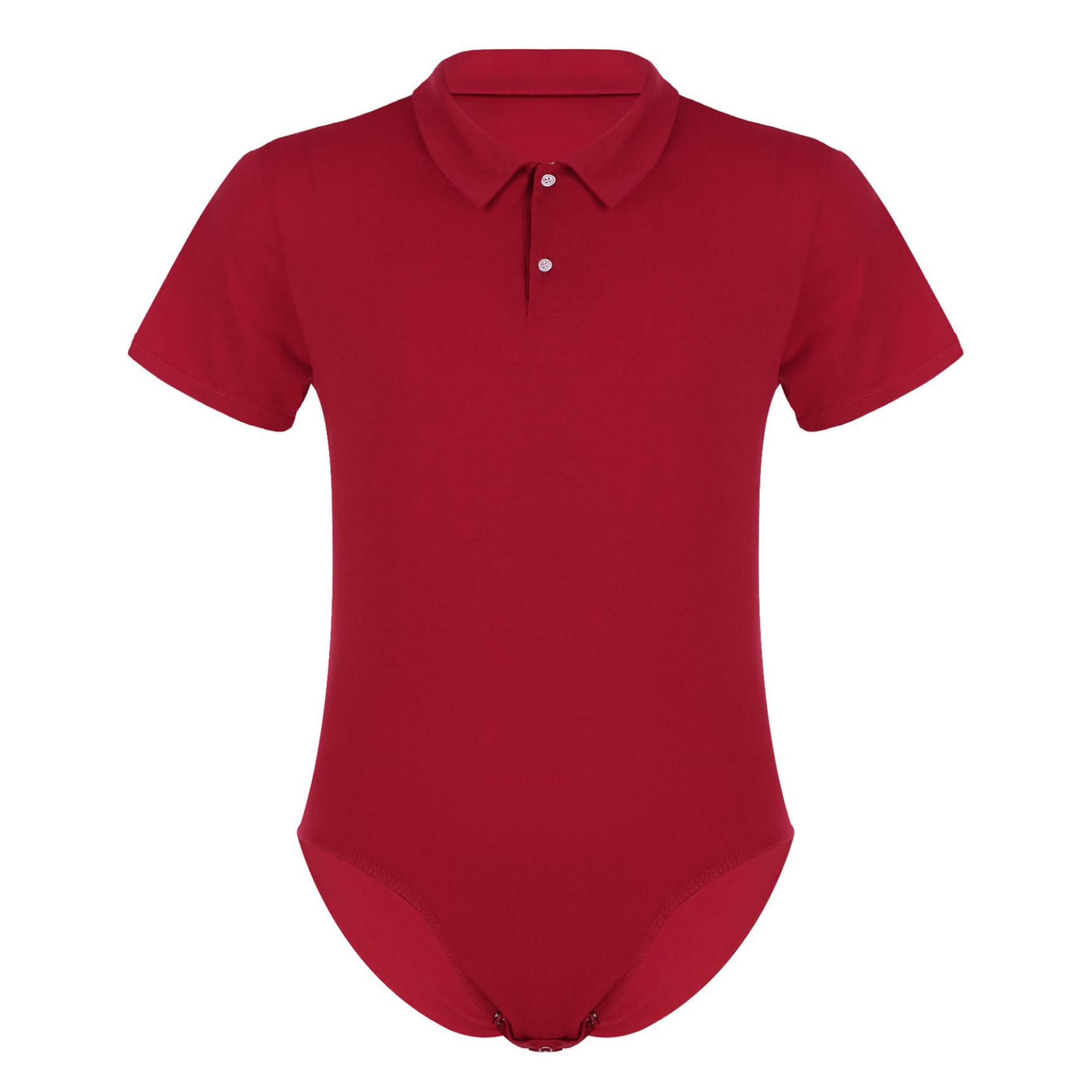 Herren Kurzarm Umlegekragen Druckknopf Schritt Hemd Tops Pyjamas Bodysuit Catsuit Männliche Unterwäsche M rot von Joom DACH