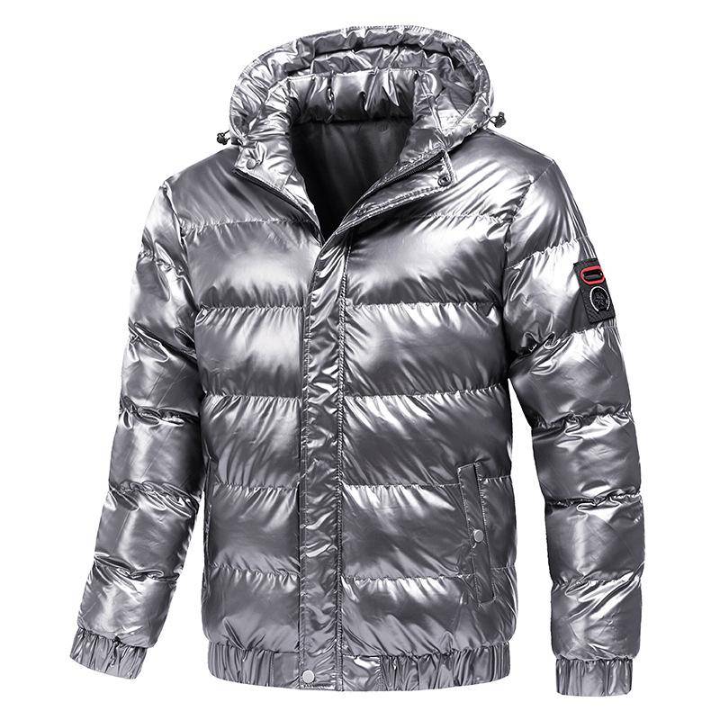 Herren Kurze Winter Daunenjacke mit Kapuze Verdickte Warmhaltende Kältebeständige Langarm Strickjacke XL silber von Joom DACH