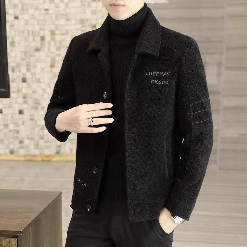 Herren Kurzwollmantel - Dicke High-End Freizeit-Winterjacke/Windbreaker 3XL (150-165 lbs) schwarz von Joom DACH