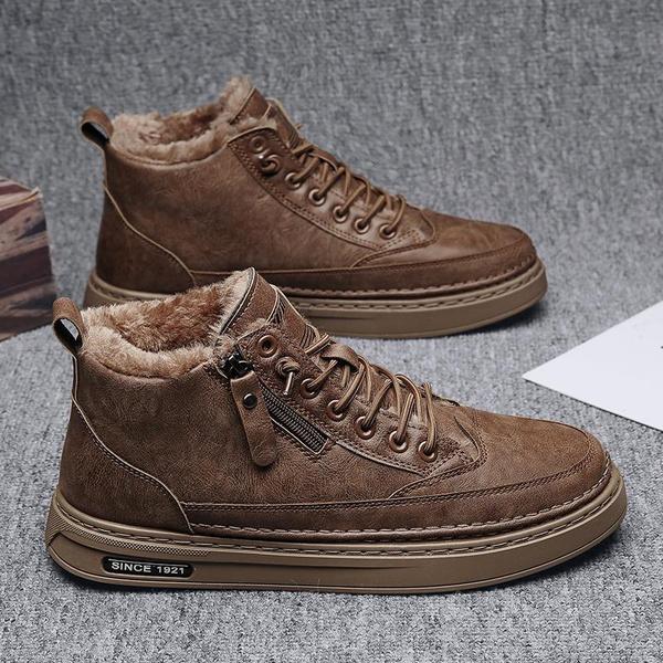 Herren Lässige Trendschuhe Warme Schuhe Herren Winter Warme Stiefeletten Herren Fleece High-Top Baumwollschuhe Herren Lederschuhe 43 braun von Joom DACH