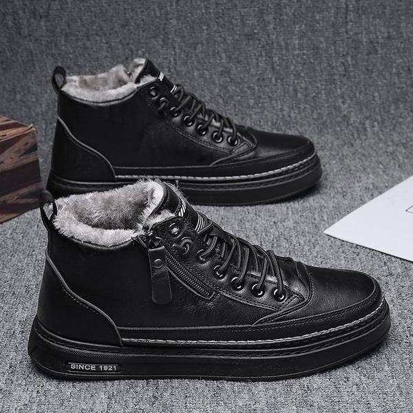 Herren Lässige Trendschuhe Warme Schuhe Herren Winter Warme Stiefeletten Herren Fleece High-Top Baumwollschuhe Herren Lederschuhe 43 schwarz von Joom DACH
