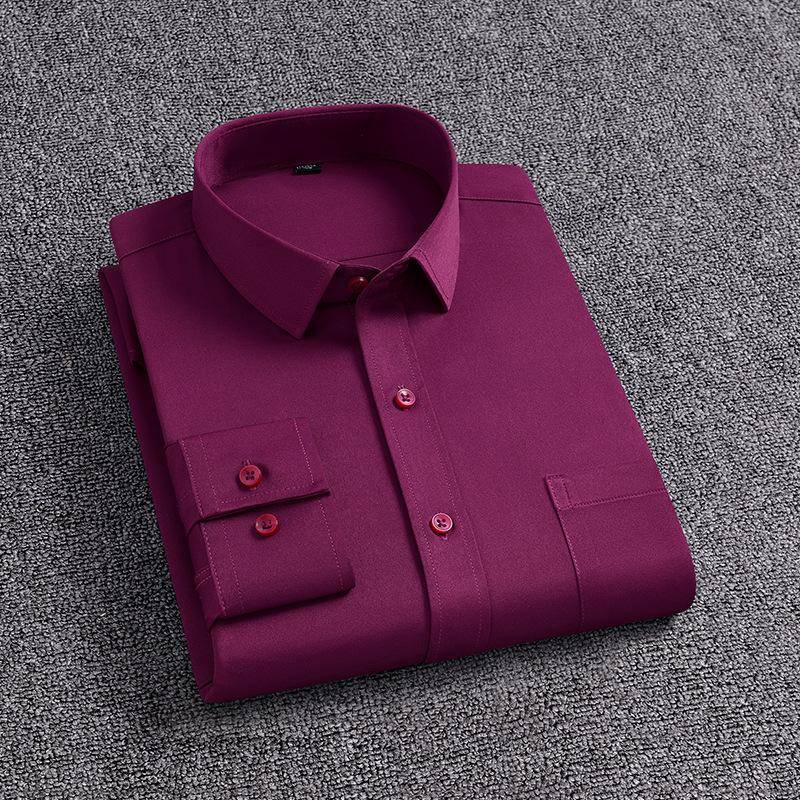 Herren Langarm Bügelfreies Stretchhemd mit Taschen - Lässig, Business, Unifarben (Frühling Herbst) 5XL von Joom DACH