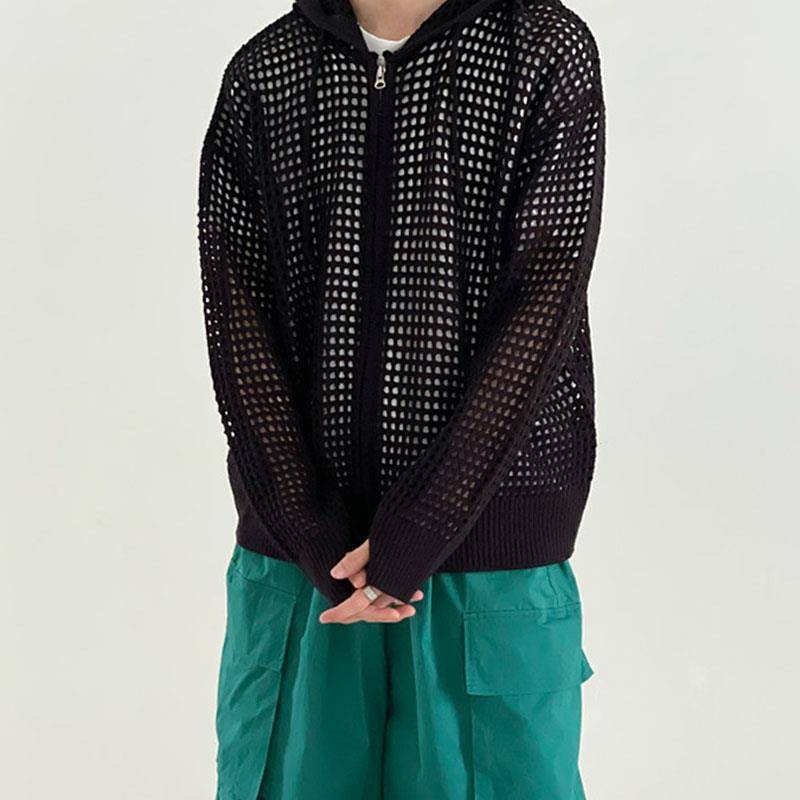 Herren-Langarm-Cardigan mit Hohlstrick für Herbst 2024 – Sonnenschutzpullover im koreanischen Stil. 2XL schwarz von Joom DACH