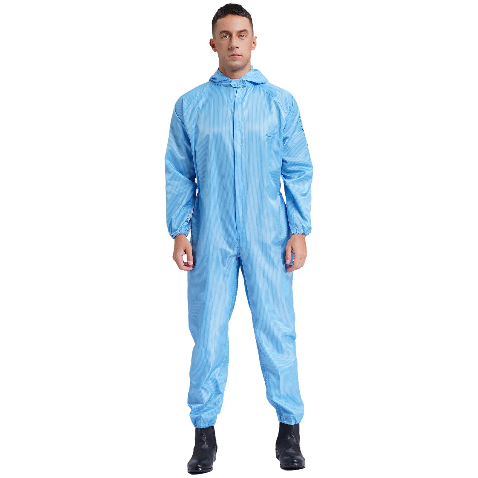 Herren Langarm Overalls mit Kapuze und Reißverschluss vorne Jumpsuit Mechaniker Arbeitsbody Arbeitskleidung L hellblaue von Joom DACH