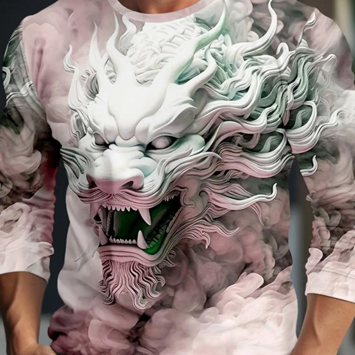 Herren Langarm T-Shirt 3D-Druck Shirts Mode Tier Drachen Grafiken Kurzarm Männer Übergroße Streetwear Top Tees L von Joom DACH
