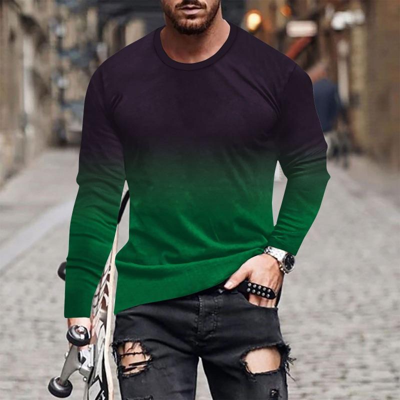 Herren Langarm T-Shirt Frühling und Herbst Lockerer Rundhals-Kapuzenpullover 3D-Druck Bedrucktes Langarm-Oberteil 2XL von Joom DACH