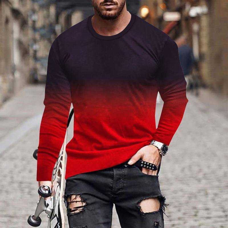 Herren Langarm T-Shirt Frühling und Herbst Lockerer Rundhals-Kapuzenpullover 3D-Druck Bedrucktes Langarm-Oberteil S von Joom DACH
