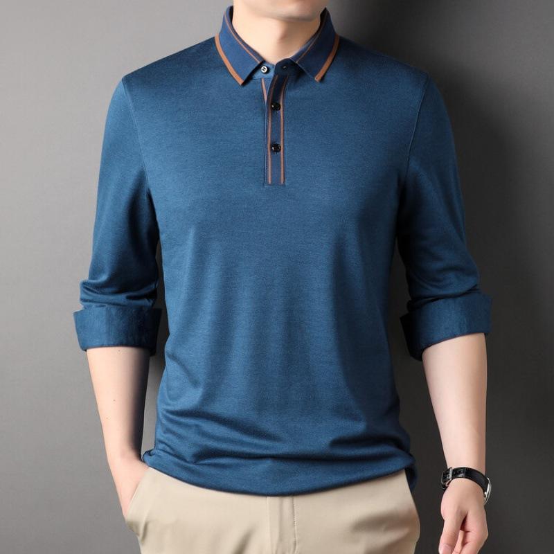 Herren Langarm T-Shirt mit Revers Top aus Maulbeerseide und Kaschmir für den Frühling Neue Business-Freizeitkleidung für Väter 190 von Joom DACH