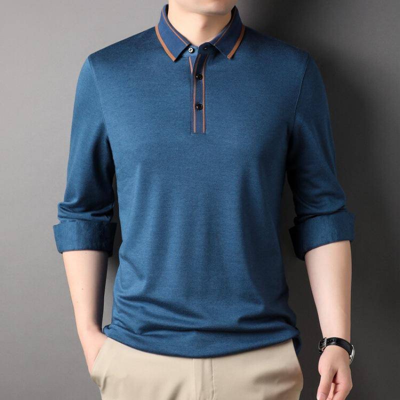 Herren Langarm T-Shirt mit Revers Top aus Maulbeerseide und Kaschmir für den Frühling Neue Business-Freizeitkleidung für Väter 190 von Joom DACH