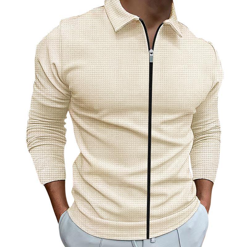 Herren Langarm Zip-Up Shirt, Slim Fit Casual Pullover mit Kragen, Kleinkariertes Muster, Mehrere Farben XXL khaki von Joom DACH