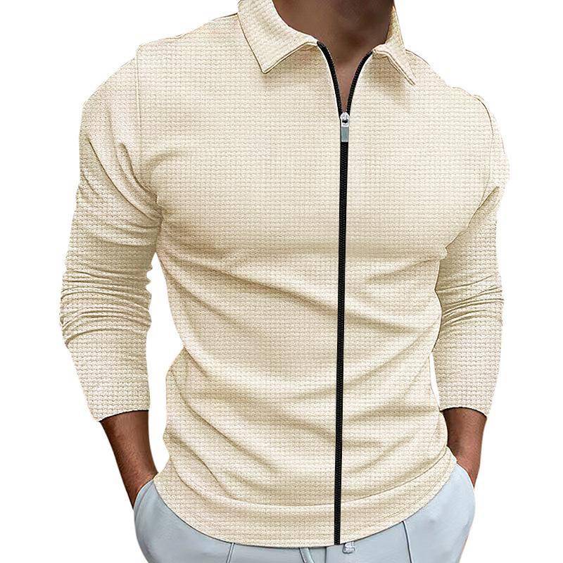 Herren Langarm Zip-Up Shirt, Slim Fit Casual Pullover mit Kragen, Kleinkariertes Muster, Mehrere Farben XXL khaki von Joom DACH