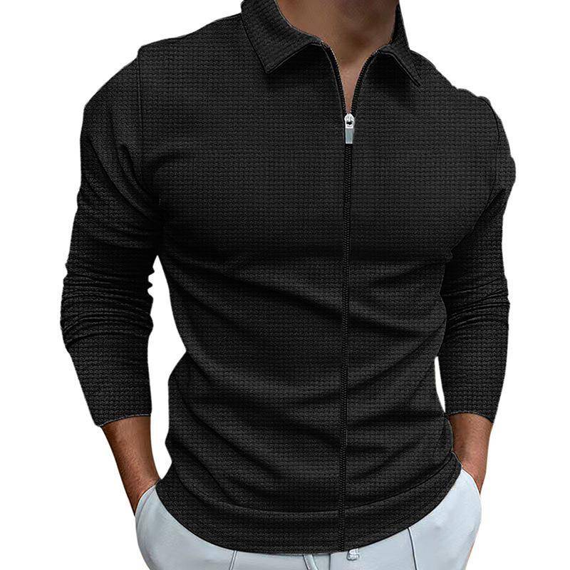 Herren Langarm Zip-Up Shirt, Slim Fit Casual Pullover mit Kragen, Kleinkariertes Muster, Mehrere Farben XXL schwarz von Joom DACH