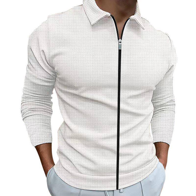 Herren Langarm Zip-Up Shirt, Slim Fit Casual Pullover mit Kragen, Kleinkariertes Muster, Mehrere Farben XXL weiß von Joom DACH