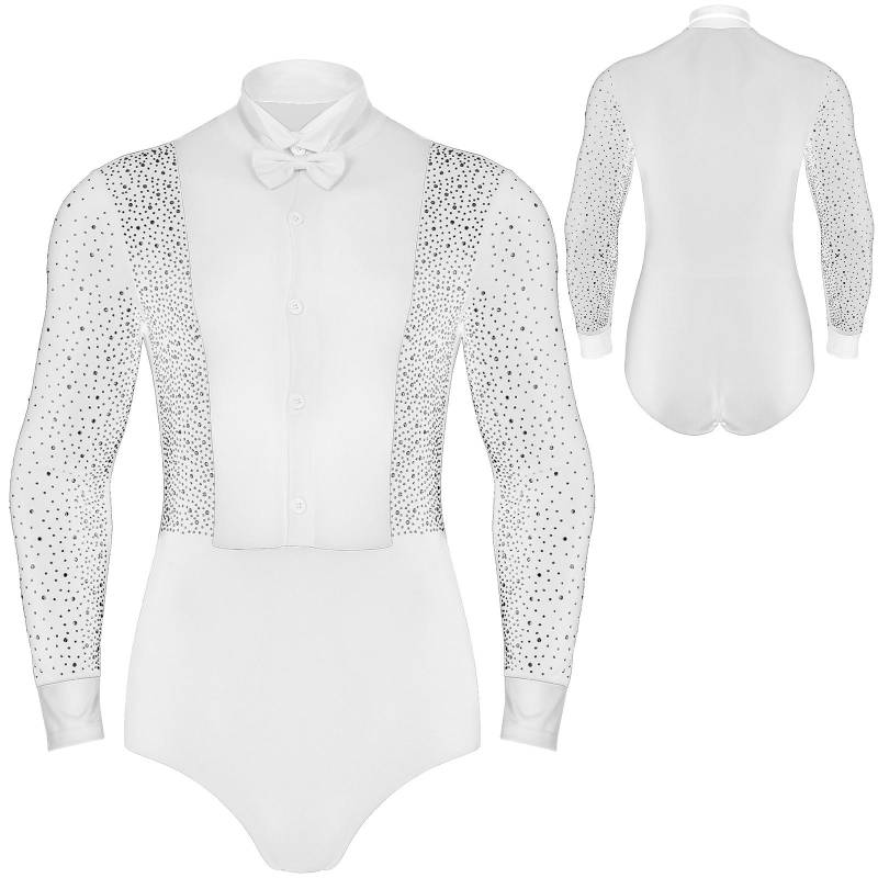 Herren Latein Tanz Trikot Tango Rumba Cha-Cha Ballsaal Modern Dance Bodysuit mit Fliege Performance Tanzbekleidung M von Joom DACH