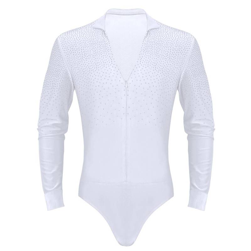 Herren-Latein-Tanzhemd, Strass, V-Ausschnitt, Herren-Tanzhemd, Ballsaal, lateinamerikanische Tanzkleidung, professionelle Wettbewerbs-Tanzbekleidung M weiß von Joom DACH