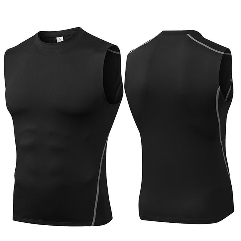 Herren Laufsport Ärmelloses T-Shirt Kompressions-Trainingsweste Fitness Tank Base Layer Top Singlet Activewear Schnell trocknend L schwarz von Joom DACH