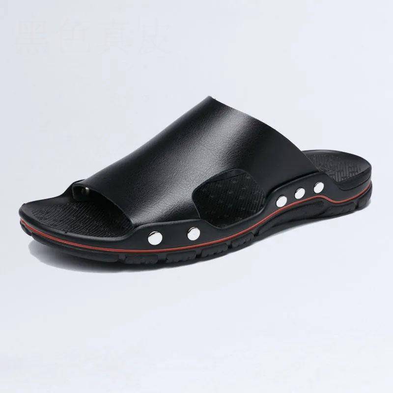 Herren Leder Hausschuhe Kunstleder Flache Sohle Patchwork Farbe Lässig Komfort Einfach Sommer Neue Mode 43 schwarz von Joom DACH