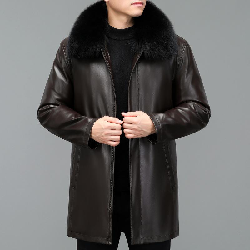 Herren Leder Lederjacke Mittel und Lang Abnehmbarer Futter Daunenjacke Kragen Jacke 6XL von Joom DACH