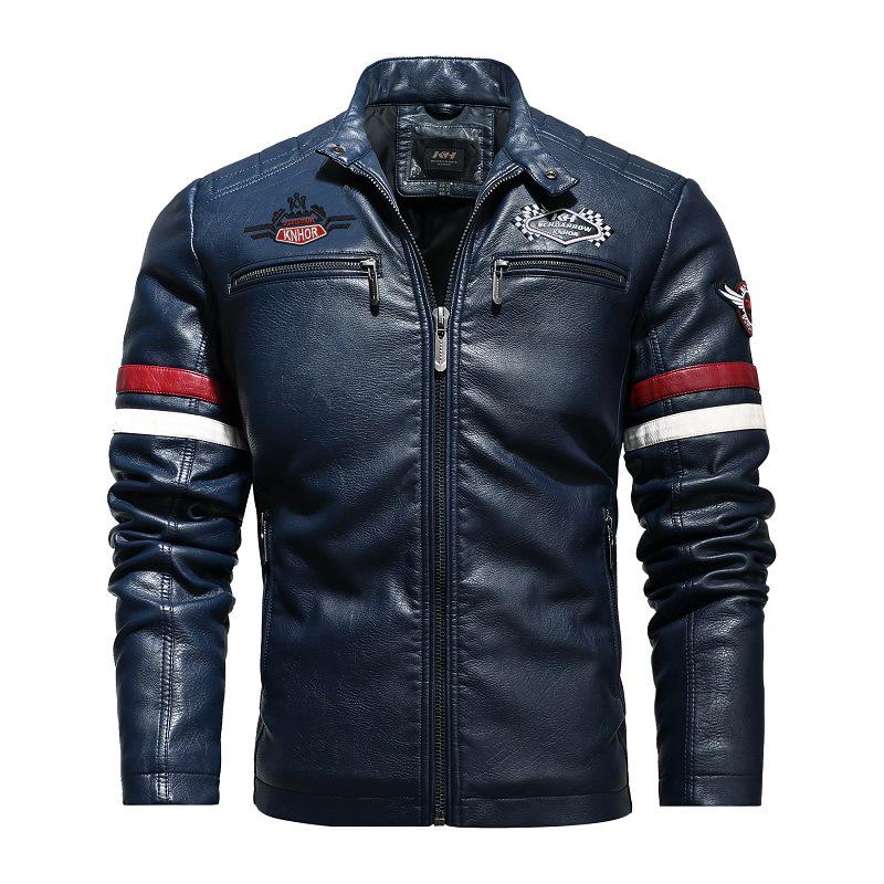 Herren Leder Slim Herren Motorrad PU Lederjacke 4XL blau von Joom DACH