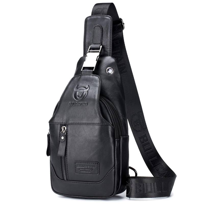 Herren Leder Sling Bag Wasserdicht Crossbody Pack Brust Schulter Rucksack für Wandern Radfahren schwarz von Joom DACH