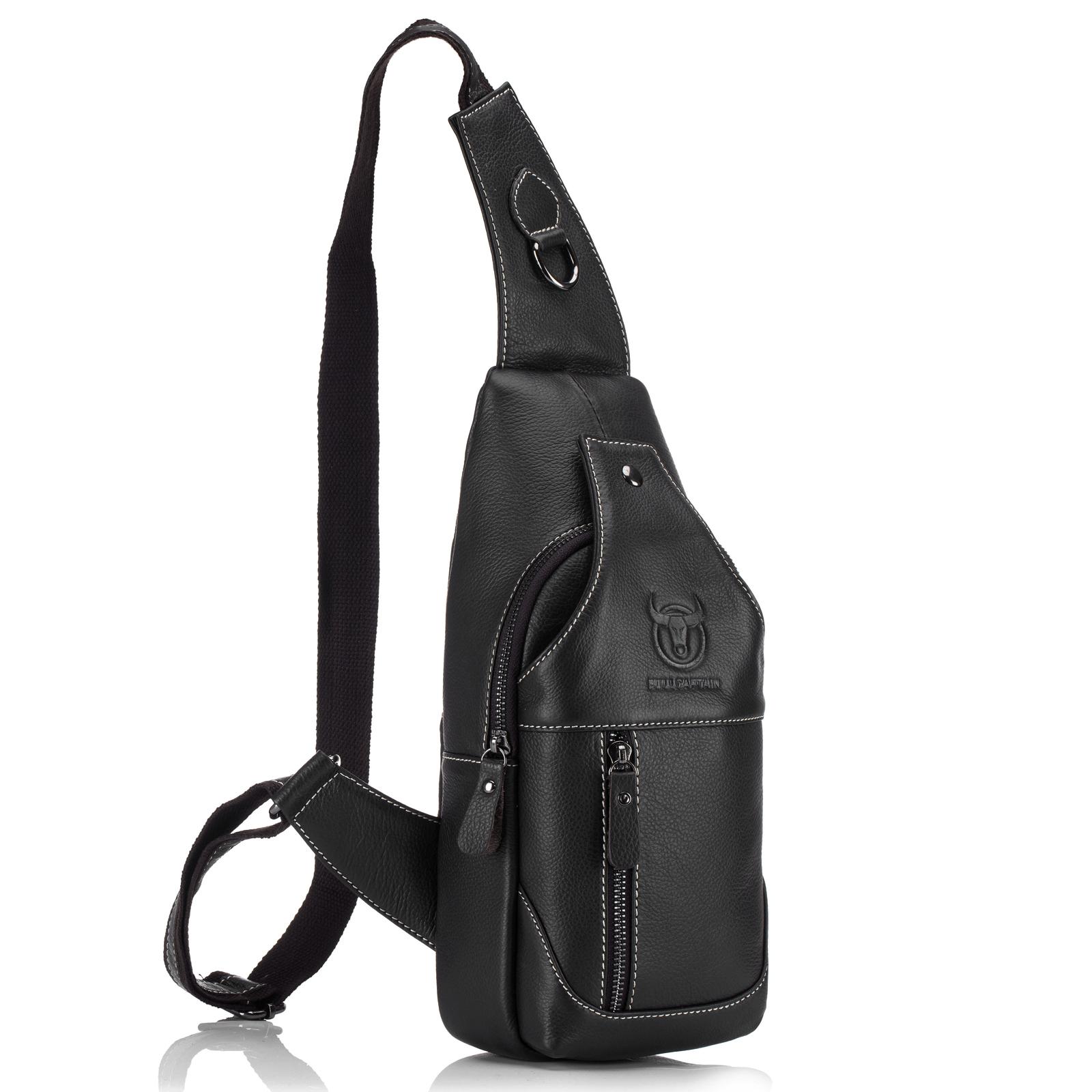 Herren Leder Umhängetasche Casual Schulter Brust Umhängetasche Wandern Reisen Tagesrucksack schwarz von Joom DACH