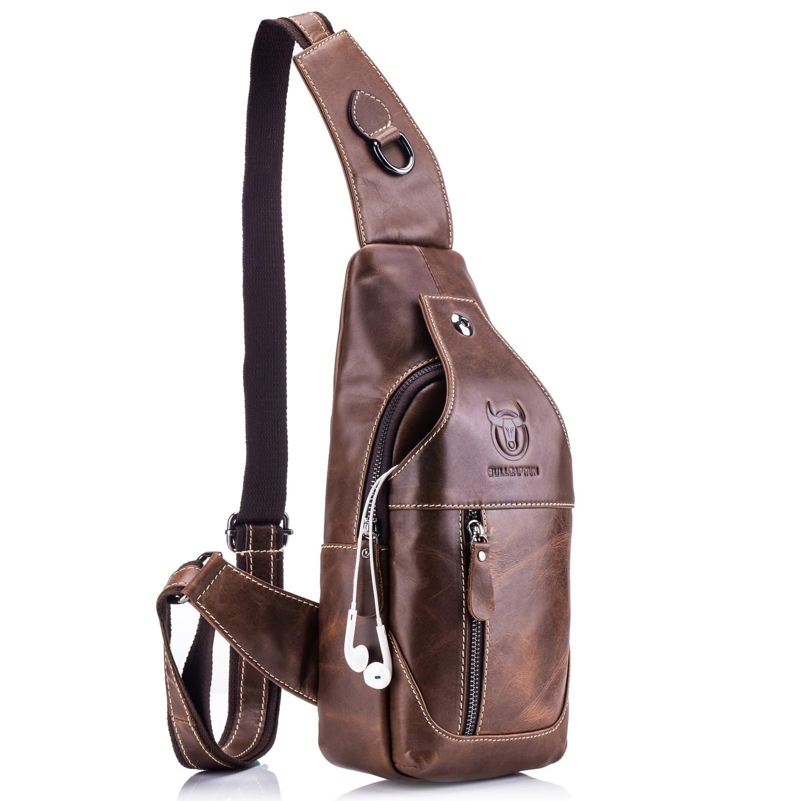 Herren Leder Umhängetasche Casual Schulter Brust Umhängetasche Wandern Reisen Tagesrucksack von Joom DACH