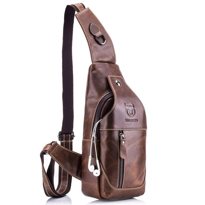 Herren Leder Umhängetasche Casual Schulter Brust Umhängetasche Wandern Reisen Tagesrucksack dunkelbraune von Joom DACH