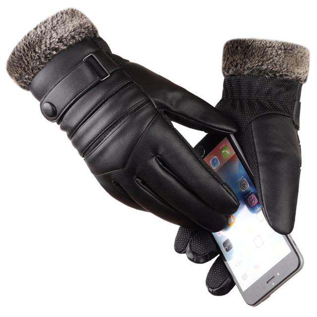 Herren-Lederhandschuhe, Wolle, warme Touchscreen-Handschuhe, wasserdichte Handschuhe, Pelz-Fäustlinge, beheizte Kaschmir-Handschuhe None von Joom DACH