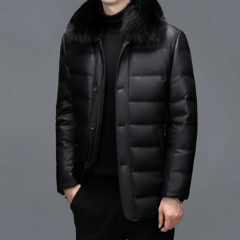 Herren Lederjacke Große Größe Dad's Verdickte Daunenjacke Herren Lockere Jacke Mittel und Lang 4XL von Joom DACH
