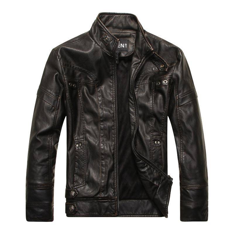 Herren Lederjacke Herbst und Winter Plus Samt Modische gewaschene PU-Lederjacke Motorradjacke für Männer 5XL von Joom DACH