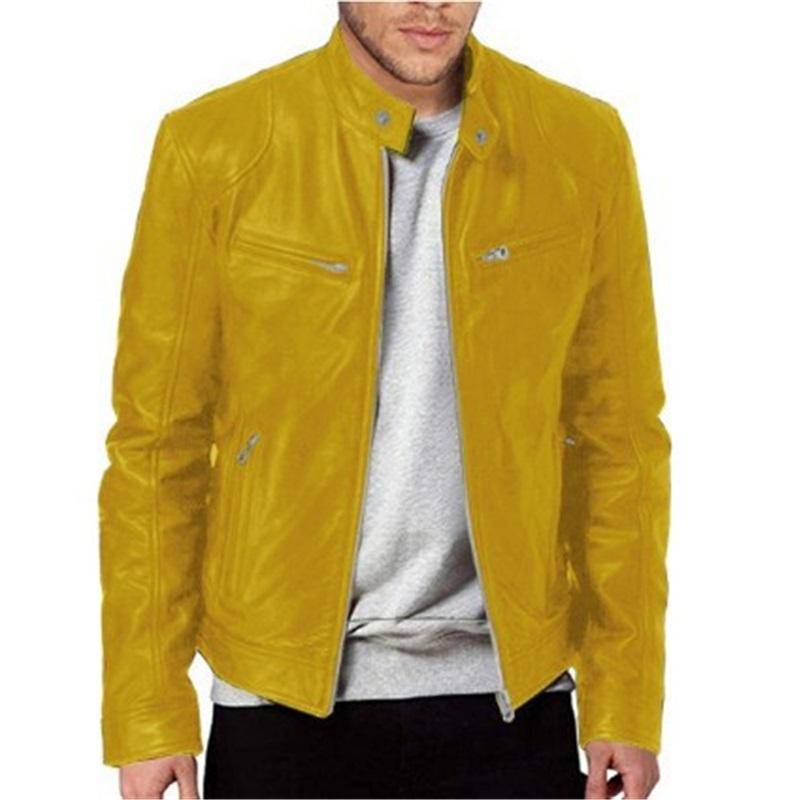Herren Lederjacke Jugend Stehkragen Punk Motorrad Biker Lederjacke Modische Oberbekleidung für Herren Langlebiges Stilvolles Design XL gelb von Joom DACH