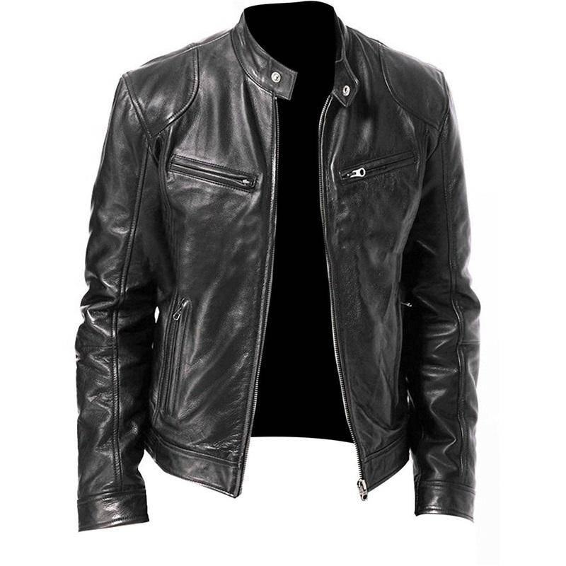 Herren Lederjacke Jugend Stehkragen Punk Motorrad Lederjacke Stilvoll Langlebig Bequem Modische Oberbekleidung schwarz von Joom DACH
