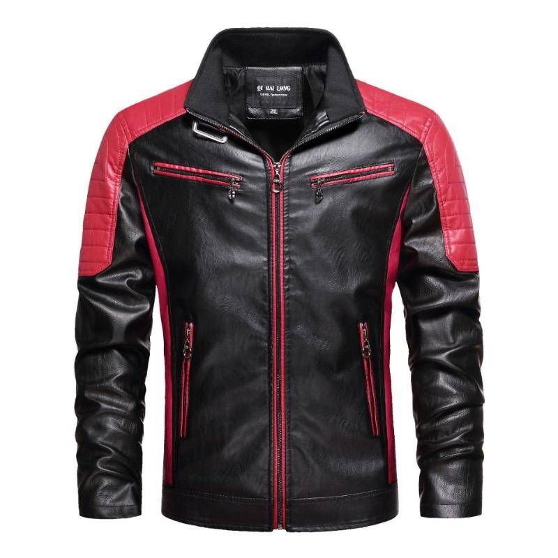 Herren Lederjacke Mode Spleißen Trendy Herren Lokomotiv Lederjacke Frühling Herbst und Winter Vier Jahreszeiten Beliebte Lederjacke XXL von Joom DACH