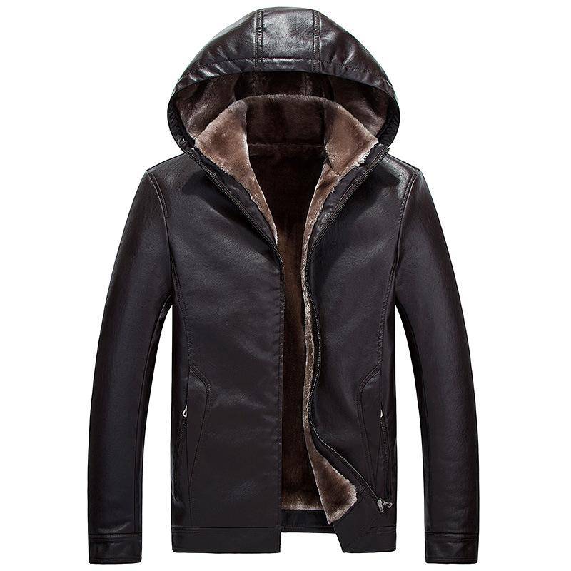 Herren Lederjacke Neue Koreanische Version Slim-fit Kapuze Trendige Hübsche Lokomotive PU-Leder Trendige Jacke XXXL von Joom DACH