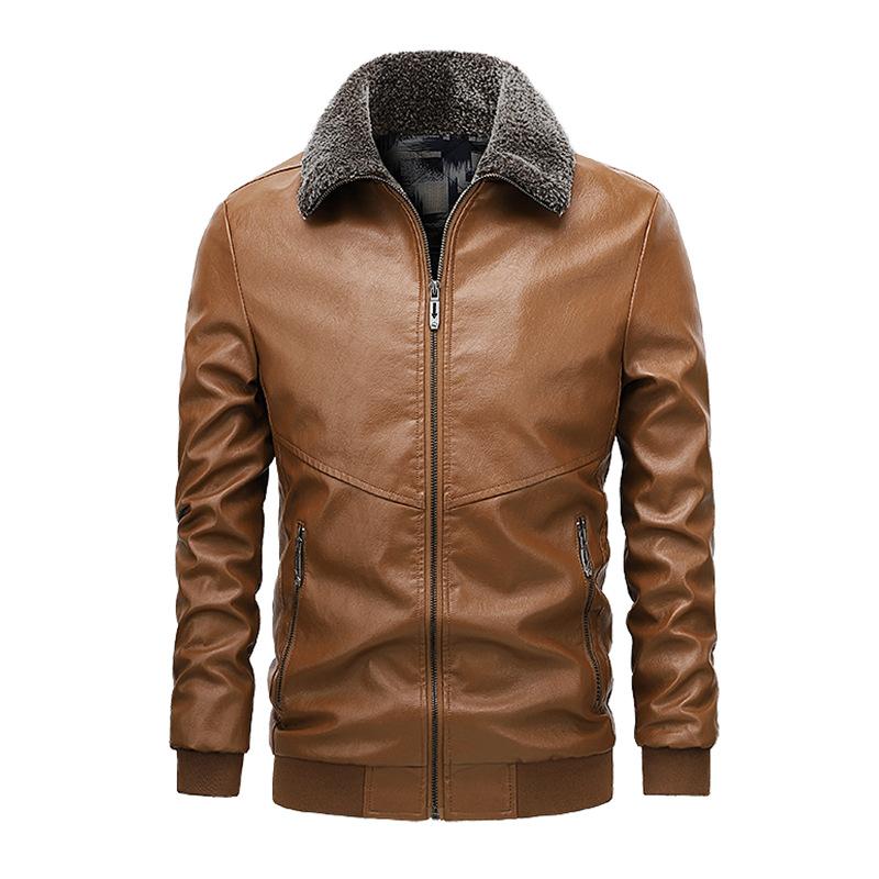Herren Lederjacke mit Pelzkragen, Herren Trendy Verdickte Samt Revers Lederjacke, Wintermantel, Schlanke Motorrad Herren 5XL von Joom DACH