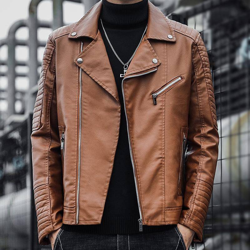 Herren Lederjacke mit großem Revers, Motorradstil, modisch im koreanischen Stil, Jugendlich, PU-Leder, Herbst und Winter, Neue Street Fashion Lederjacke XL von Joom DACH