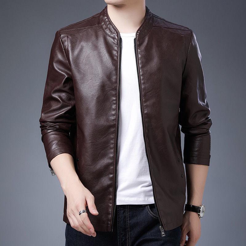 Herren Ledermantel Herren Frühling und Herbst Koreanischer Stil Slim Fit Trendy Hübsch Herbst und Winter Fleece Biker PU Lederjacke 2XL von Joom DACH