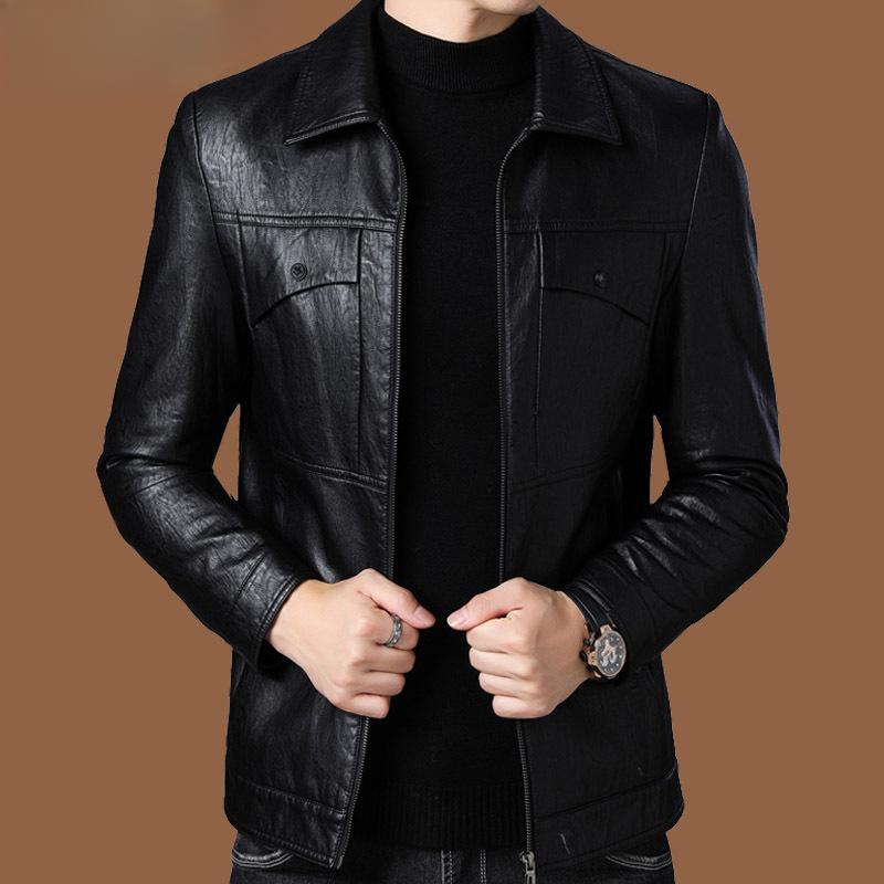 Herren Ledermantel Plus Samt Dünn Mantel Herbst und Winter Revers Motorradjacke Herren Echtleder Lässige Schaffelljacke 4XL von Joom DACH