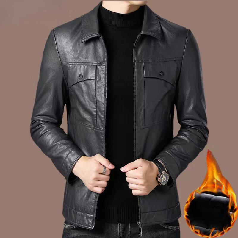 Herren Ledermantel Plus Samt Dünn Mantel Herbst und Winter Revers Motorradjacke Herren Echtleder Lässige Schaffelljacke L von Joom DACH