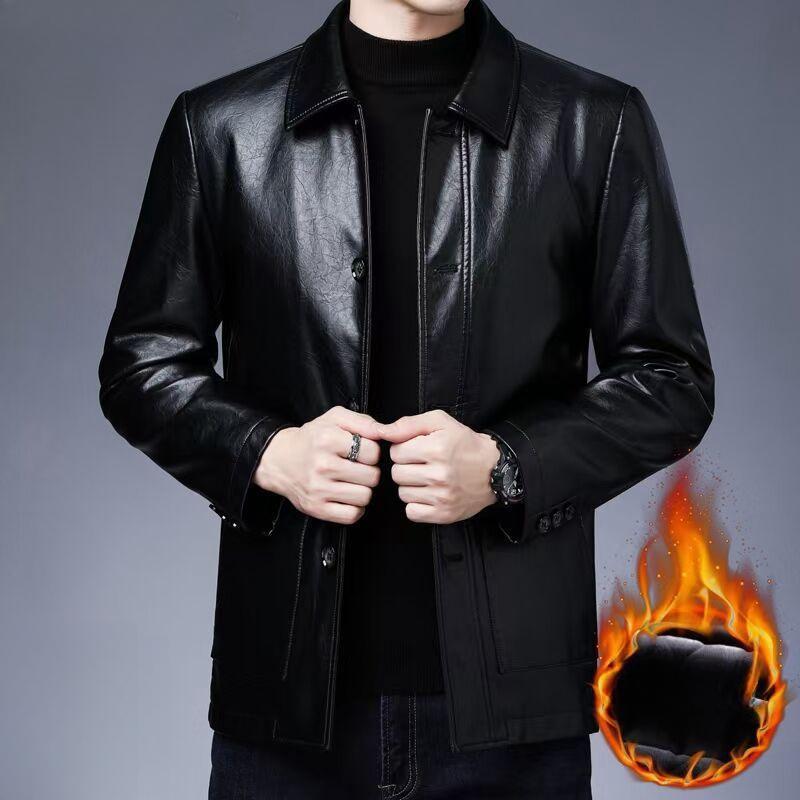 Herren Ledermantel Plus Samt Dünn Mantel Herbst und Winter Revers Motorradjacke Herren Echtleder Lässige Schaffelljacke M von Joom DACH