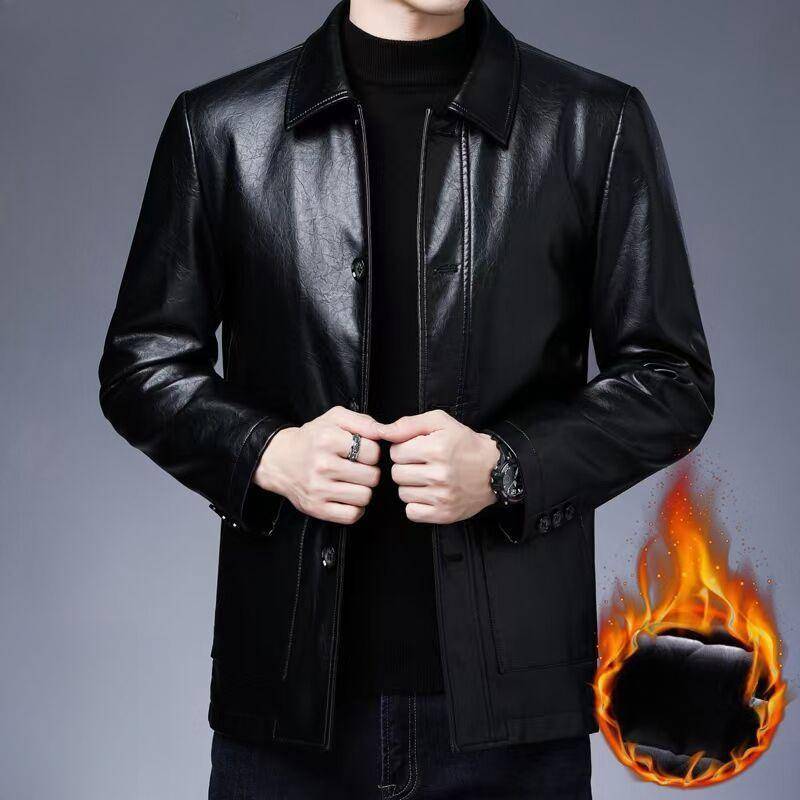 Herren Ledermantel Plus Samt Dünn Mantel Herbst und Winter Revers Motorradjacke Herren Echtleder Lässige Schaffelljacke M von Joom DACH