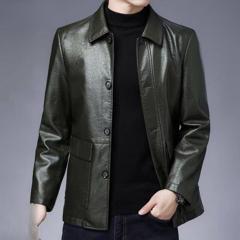 Herren Ledermantel Plus Samt Dünn Mantel Herbst und Winter Revers Motorradjacke Herren Echtleder Lässige Schaffelljacke M von Joom DACH