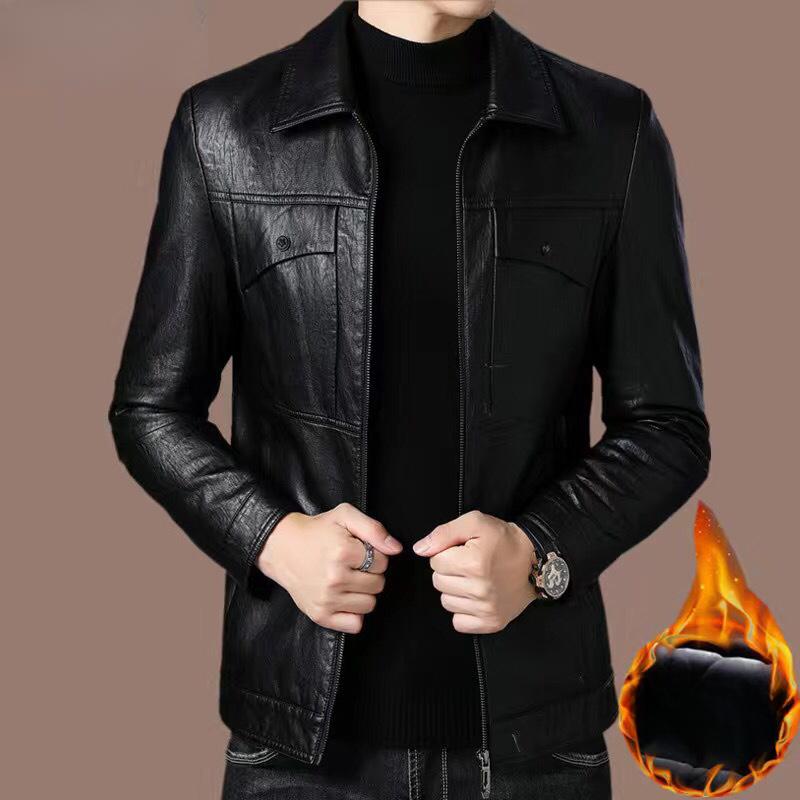 Herren Ledermantel Plus Samt Dünn Mantel Herbst und Winter Revers Motorradjacke Herren Echtleder Lässige Schaffelljacke M von Joom DACH